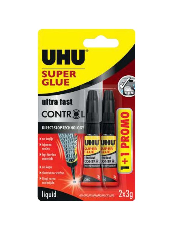 UHU Super Glue Control, tekoče lepilo, 2 x 3 g